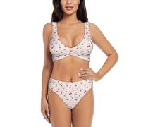 Bikini da donna incrociato in due pezzi, con stampa di ciliegie rosse, costume da bagno con imbottiture rimovibili, costume da bagno in spiaggia in piscina per le vacanze, Nero , XXL