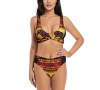 Bikini da donna incrociato in due pezzi con stampa patchwork elefante africano costume da bagno con imbottitura rimovibile costume da bagno spiaggia piscina vacanza, Nero , XXL