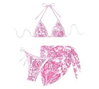 Bikini da donna, set da 3 pezzi, con allacciatura al collo, costume da bagno a triangolo, costume da bagno boho con copertina Up Rock Swimsuits a vita alta, motivo cachemire, costume da bagno con