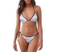 Bikini da donna sexy a triangolo, due pezzi, costume da bagno per donna (motivo con pecore viola con motivo a fiori), Pecora del fumetto del fiore, XL