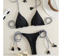 Bikini di fascia alta senza maniche con decorazioni in metallo, collo con fiocco e schiena scoperta, costume da bagno monocromatico, nuovo arrivo 2025 per il commercio elettronico transfrontaliero, co