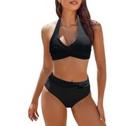 Bikini Dimagrante Costumi da Bagno Due Pezzi per Le Donne a Vita Alta Blocchi di Colore Set Bikini Frontale Jersey Pallamano, Le Noir, 4X-Large