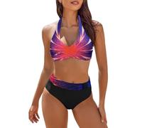 Bikini Dimagrante Costumi da Bagno Due Pezzi per Le Donne a Vita Alta Blocchi di Colore Set Bikini Frontale Jersey Pallamano, viola., XXL