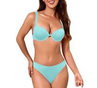 Bikini Donna Curvy Costumi Mare Costume Vita Alta Bikini a Coste con Ferretto, Scollo a V, con Stampa Farfalla, SGAMBATO, da Donna Mestruale Costume 2 Pezzi Curvy (Blue, L)