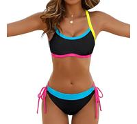 Bikini Donna Due Pezzi Colori A Blocchi - Costume da Bagno Donna Bikini Moda Classic, Beachwear Women Comodo Caratteristico Sorgenti Termali Piscina Nero S