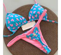 Bikini Donna Due Pezzi Mini Micro Perizoma Sgambato Azzurro Rosa D1D58