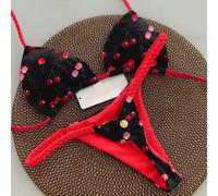 Bikini Donna Due Pezzi Mini Micro Perizoma Sgambato Rosso Nero D1D58