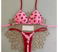 Bikini Donna Due Pezzi Mini Micro Perizoma Sgambato Rosso Rosa D1D58
