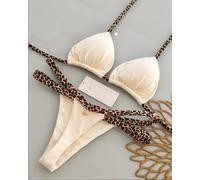 Bikini Donna Due Pezzi Mini Perizoma Sgambato Bianco Animalier Micro D1D59
