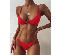 Bikini Donna Due Pezzi Sgambato Rosso Coste Mini Micro Elegante 384D63F