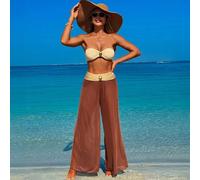 Bikini Donna Due Pezzi Sgambato Vita Alta Pantaloni Pareo Elegante 637B