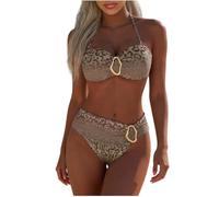 Bikini Donna Mare con Stampa Leopardata Costume da Bagno Due Pezzi Sexy Costumi Top Triangolo Bikinis Set Reggiseno Spiaggia Imbottito Beachwear per Vacanze al Mare, Crociera O Piscina