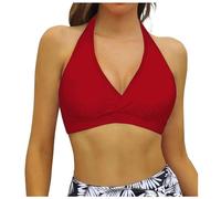 Bikini Donna Top Triangolo Imbottito Reggiseno Scollo a V con Allacciatura al Collo e Supporto Leggero Push Up Bikini Set Imbottito Reggiseno Push up Sportivi Triangolo Sexy Soft Spiaggia (Red, M)