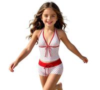 Bikini Due Pezzi per Bambina con Laccetti Frontali e Pois, Elegante per Avventure in Spiaggia.