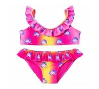 Bikini Due Pezzi per Bambina, Fantasia Colorata con Unicorni e Stelle Marine, Volant, Mare e Piscina (IT, età, 8 Anni, Pink Unicorn)