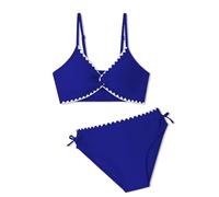 Bikini Estate Costume da Bagno Due Pezzi Bikini con Scollo a V e Cordoncino per Ragazze, con Imbottiture per il Seno., blu, 11-12 Anni