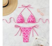 Bikini estivo con stampa casuale e scollo ad aletta per il mare, set da vacanza per donna L,M,S,XSFloreale,stampa dappertuttoTessuto