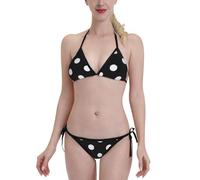 Bikini Mare Donna Due Pezzi Black & White Big DOT Print Costumi da Mare Halter Push Up Swimsuit Triangolo