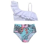 Bikini per adolescenti, costume da bagno da ragazza, 2 pezzi, con una spalla increspata, parte superiore e slip a triangolo a vita alta, costume da bagno estivo, costume da bagno per spiaggia, vacanze