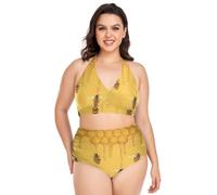 Bikini Plus Size regolabile a nido d'ape api e margherita fiore Halter top costume da bagno a vita alta per le donne, Api a nido d'ape e margherita, XL