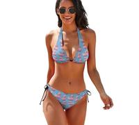 Bikini Rosa con Stampa di paperelle Carine, Costumi da Bagno Due Pezzi per Donna, Costume da Bagno Bikini a Triangolo