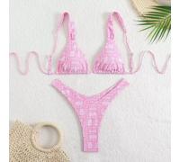 Bikini Rosa Geometrico Vita Alta Triangolo Sexy Morbido E Regolabile 271D