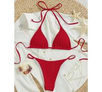 Bikini Rosso Intenso Tanga Micro A Costine Laccetti Regolabili Sexy Mare 73834