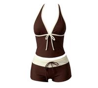 Bikini | Set Due pezzi Non rialzo con Top Push-up e Calze Alte Legare ai lati Set Estival Elegante, marrone, M