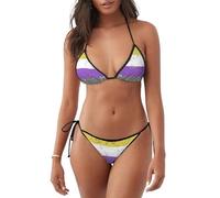 Bikini Set Non Binary Pride Flag Bikini da Donna Donna Swimwear Sexy Beachwear per Spiaggia Piscina Estate XL