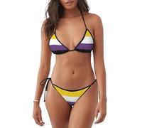 Bikini Set Non-Binary Pride Flag Bikini da Donna Sexy Costume da Bagno Due Pezz Beachwear per Estate Spiaggia Vacanza M