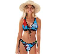 Bikini sexy a triangolo, da donna, arancione e blu, con allacciatura frontale, top regolabile a forma di cuore e fondo sfacciato