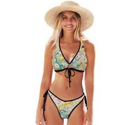 Bikini sexy a triangolo, da donna, bradipi arcobaleni, allacciatura frontale ad acquerello, top regolabile a forma di cuore, fondo sfacciato, Splatter Art Flowers-1, L