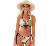 Bikini sexy a triangolo, da donna, con funghi fluo, cravatta frontale viola, top regolabile a forma di cuore e fondo sfacciato, Arancione Beige Verde, L