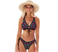 Bikini sexy a triangolo, da donna, con laccio frontale, regolabile, a forma di cuore, Mandala Ornamento Viola Teal, L