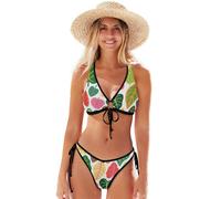 Bikini sexy a triangolo, da donna, con volpe e animali, cravatta frontale verde, regolabile, a forma di cuore, fondo sfacciato, Foglie Colorate, L
