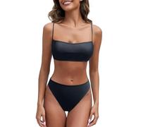 Bikini top triangolo marrone con costume da bagno da donna bikini donna bustier, Nero , S
