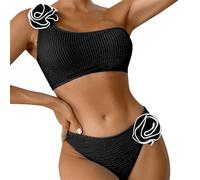 Bikini Triangolo Donna Costume da Bagno Vita Alta Women's Spring/Summer Solid Color Breast Top Flower Decorated Two Piece Swimsuit 3D Bikini Set Costume Brasiliana Vita Alta Set Mare Donna (Black, M)