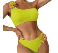 Bikini Triangolo Donna Costume Fascia Mare Women's Spring/Summer Solid Color Breast Top Flower Decorated Two Piece Swimsuit 3D Bikini Set Costume Vita Alta Donna Mestruale Ragazza (Yellow, M)
