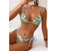 Bikini Triangolo Limoni Azzurro Laccetti Regolabili Stile Mediterraneo 54283
