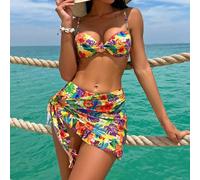 Bikini Tropicale Con Coppe Imbottite Pareo Coordinato Fantasia Floreale CF50128