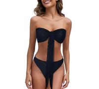 Bikini turchese da donna abbronzante permeabile bikini da donna, slim fit, cavo, traslucido, non sensibile, per spiaggia, bagno, prendere il sole, senza macchie solari, top bikini, coppe grandi, Nero
