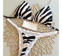 Bikini Zebra Bianco Nero Sexy Con Micro Perizoma A V E Lacci Intrecciati - 1D59