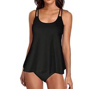 Bikinis for Women Control Flowy Tank Two with Boyshorts Piece Top Belly Bathing for Suits Swimsuits Tankinis Set(Black,S)