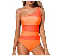 Bikinis for Women Swimsuit 1 Piece Slant Shoulder Hollow, Blue, XL(Orange,S)