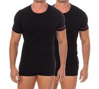 Bikkembergs BI-Pack T-Shirt Intima da Uomo, Girocollo, in Cotone Organico, con Logo sulla Manica M Nero