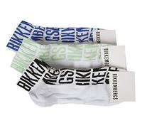 Bikkembergs Confezione 3 paia calze sneakers uomo set calzini tripack articolo VBKC04942 SOCKS LOGO, 0925 Black/Turquoise/Water logo, S/M - Piede 39/42