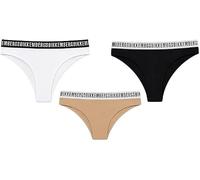 BIKKEMBERGS UNDERWEAR 3 Slip brasialiana Donna Cotone BKK1UWBT02 (IT, Testo, XL, Regular, Regular, Standard, Nero/Bianco/Skin)