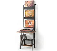 Bikoney Contenitore per dischi in vinile con supporto per giradischi, supporto per giradischi e ripiano per esporre fino a 200 album, mobiletto porta dischi in vinile con montaggio a parete, tavolo