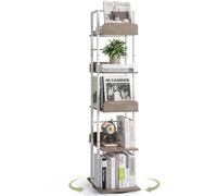 Bikoney Libreria Girevole a 5 Ripiani, Scaffale Angolare a Colonna Libreria Alta e Stretta in Stile Industriale Scaffale da Pavimento in Metallo per Soggiorno Ufficio e Spazi Ridotti (Bianco & Grigio)