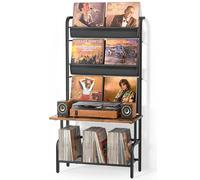 Bikoney Mobile per Giradischi con Porta Vinili a 3 Livelli, Supporto ad Alta Capacità per 300 Album e Dischi LP, Tavolino con Fissaggio a Parete per Massima Stabilità, Grande